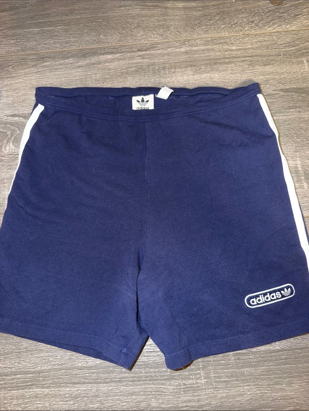 adidas Navy Athletic Shorts with White Side Panels